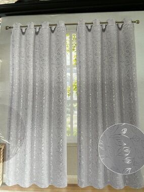 Silver Blackout Curtain Panel 54” x 84” Leaf Pattern Grommet Top - 2 Panels